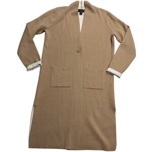 Paul Costelloe Duster Cardigan Sweater Wool Long Line Button Womens Medium Tan